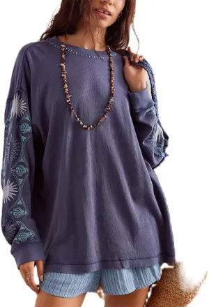 DSORVICD Women Y2k Graphic Oversized Sweatshirt Vintage Loose Fit Long Sleeve Tee Casual Drop Shoulder Pullover Top