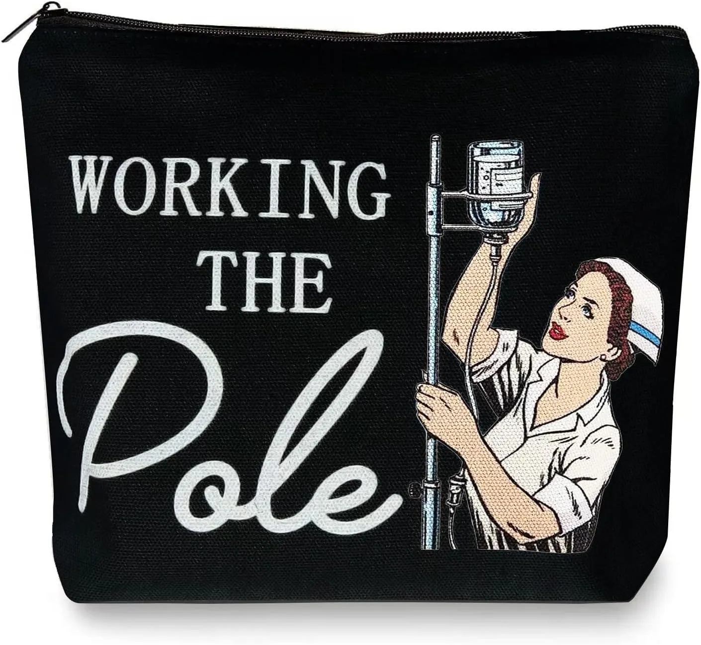ER Nurse Gift,Nurse Gifts for Women Funny Makeup Bags,Working The Pole,Gifts for Nurses Pencil Makeup Pouch Bag with Zipper, Nurse Graduation Gift,Nurses Day Gift,RN Nursing Bag for Work,Black
