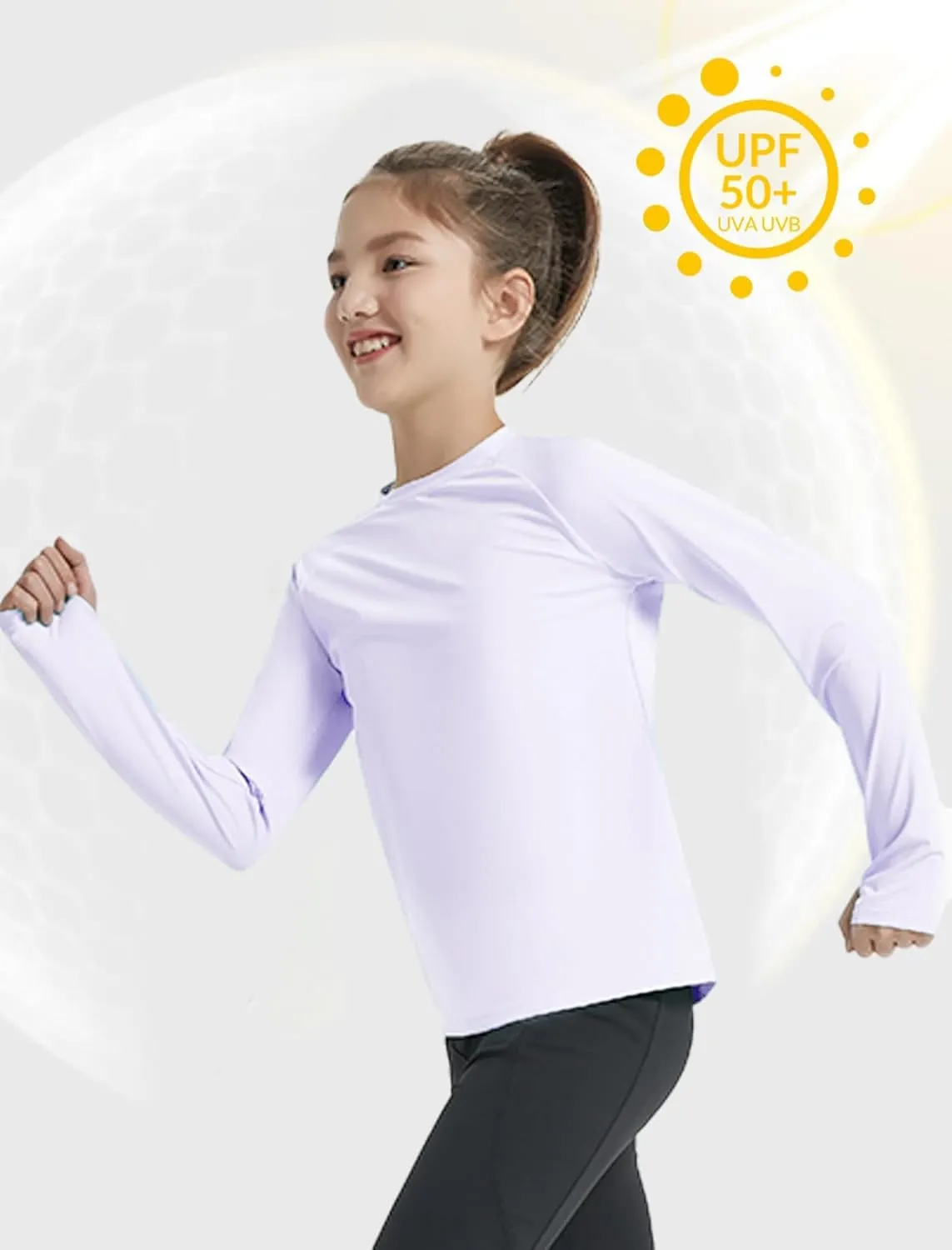 EXARUS Girls Long Sleeve Shirts Athletic Quick Dry Tops UPF 50  Performance Tees with Pockets Thumb Holes Workout Teens