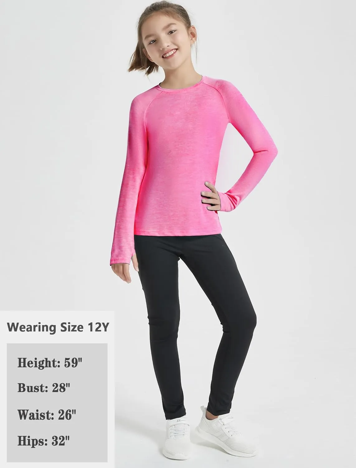 EXARUS Girls Long Sleeve Shirts Athletic Quick Dry Tops UPF 50  Performance Tees with Pockets Thumb Holes Workout Teens