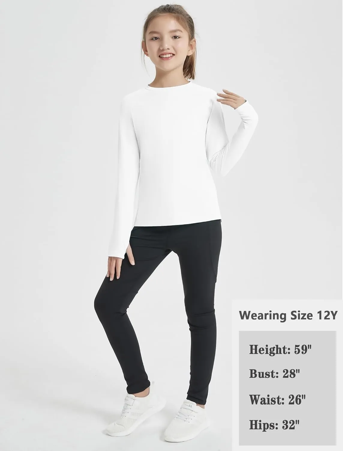 EXARUS Girls Long Sleeve Shirts Athletic Quick Dry Tops UPF 50  Performance Tees with Pockets Thumb Holes Workout Teens