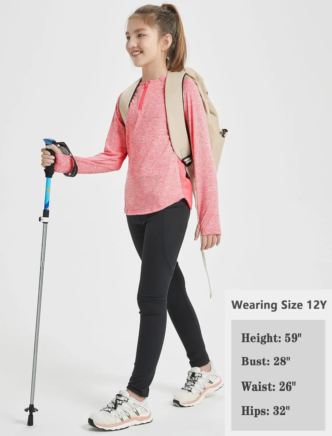 EXARUS Girls Long Sleeve Shirts Athletic Quick Dry Tops UPF 50  Performance Tees with Pockets Thumb Holes Workout Teens