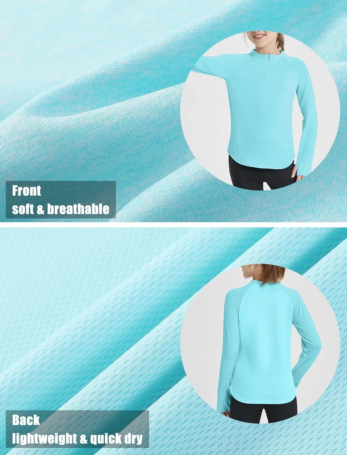 EXARUS Girls Long Sleeve Shirts Athletic Quick Dry Tops UPF 50  Performance Tees with Pockets Thumb Holes Workout Teens