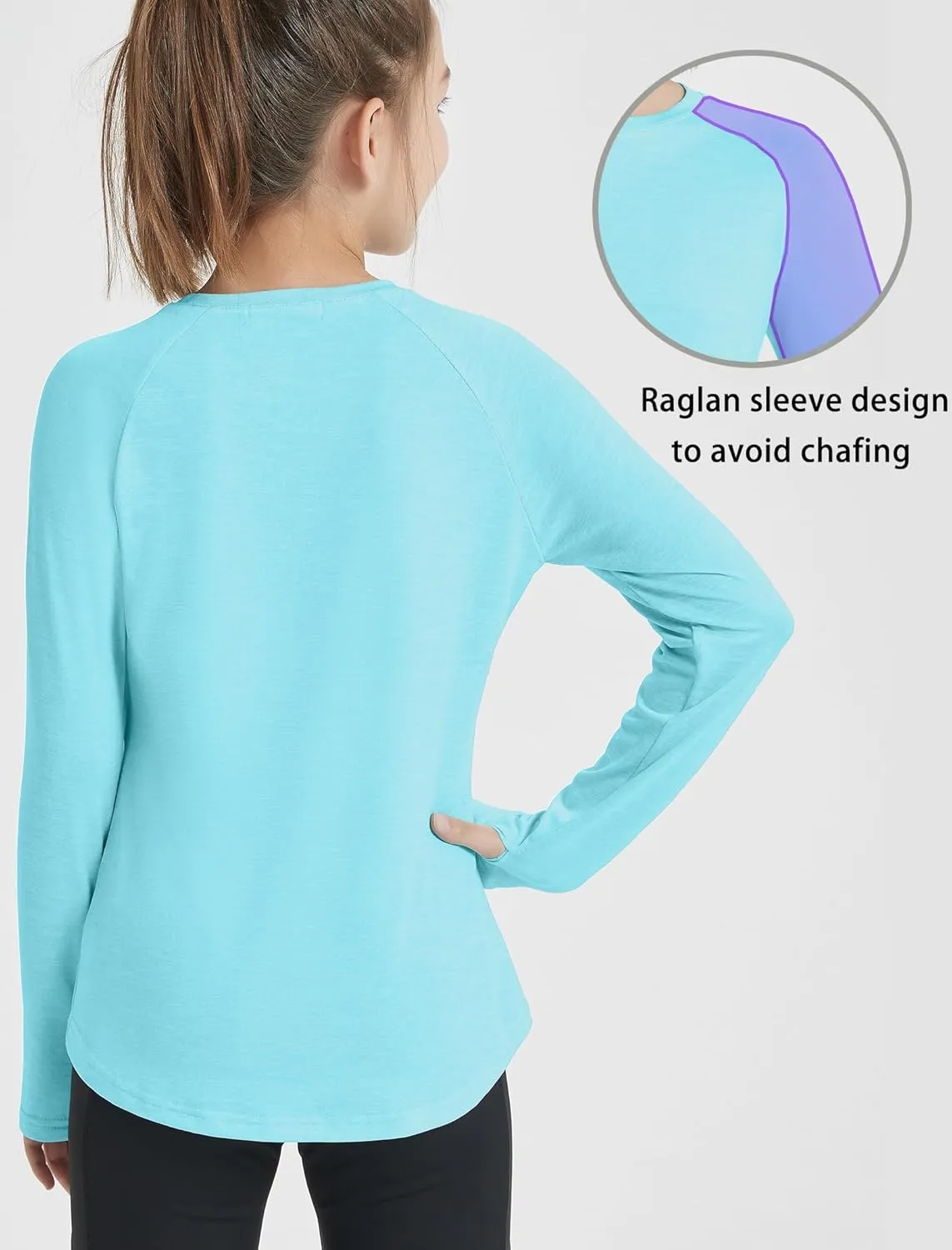 EXARUS Girls Long Sleeve Shirts Athletic Quick Dry Tops UPF 50  Performance Tees with Pockets Thumb Holes Workout Teens