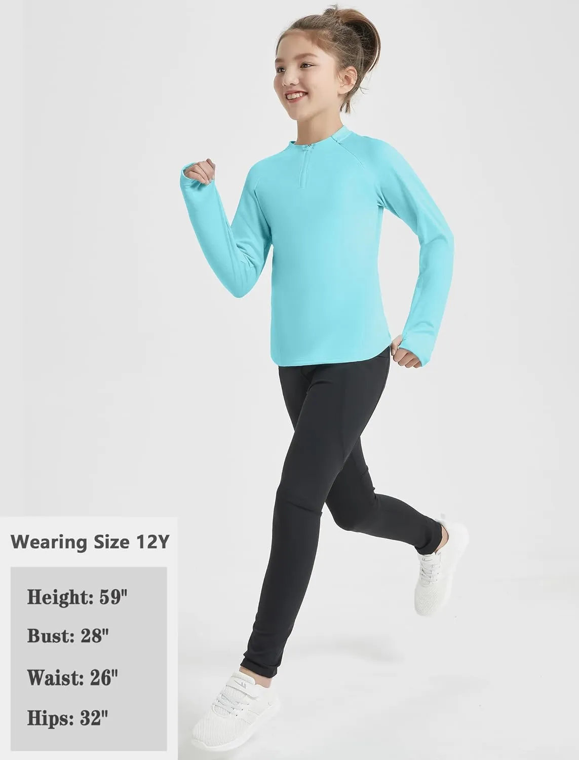 EXARUS Girls Long Sleeve Shirts Athletic Quick Dry Tops UPF 50  Performance Tees with Pockets Thumb Holes Workout Teens