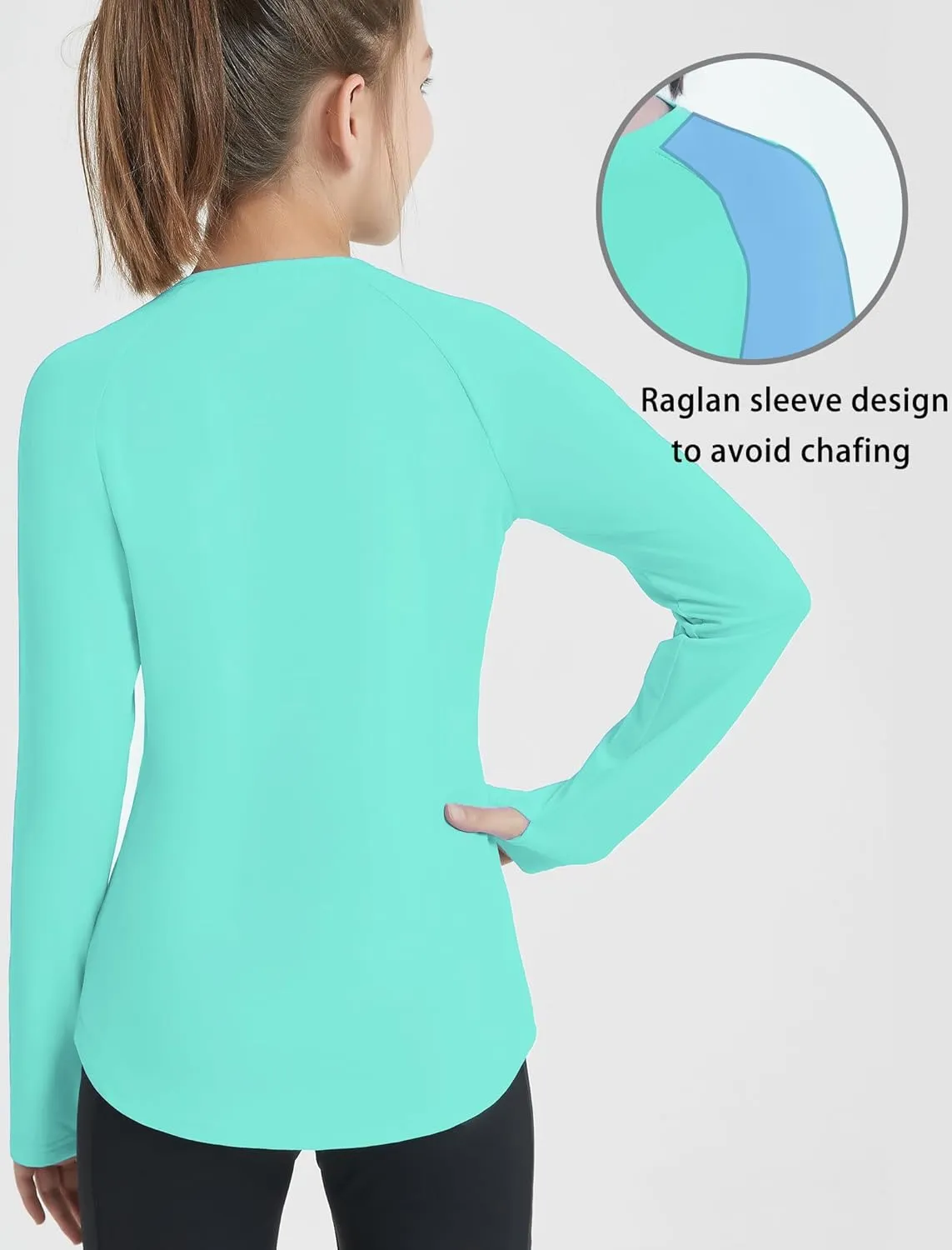 EXARUS Girls Long Sleeve Shirts Athletic Quick Dry Tops UPF 50  Performance Tees with Pockets Thumb Holes Workout Teens