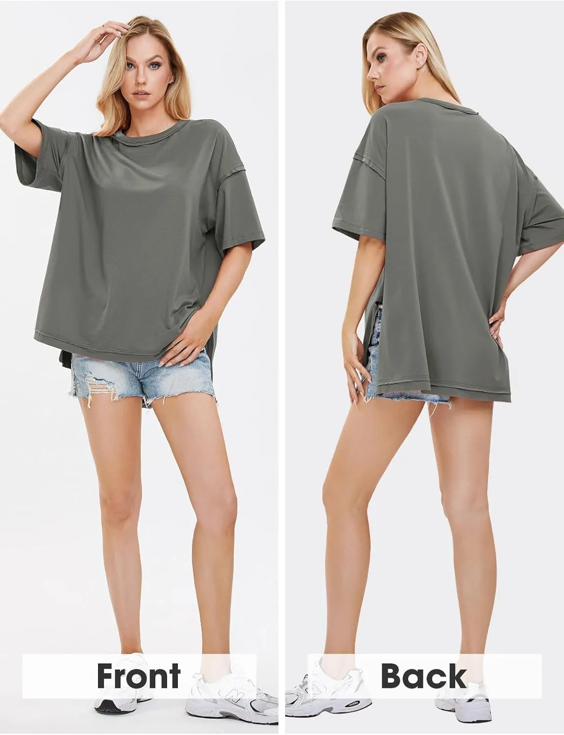 EXLURA Womens Summer Oversized T Shirts 2025 Casual Short Sleeve Loose Maternity Tops Crewneck Tunic Plus Gym Workout Top