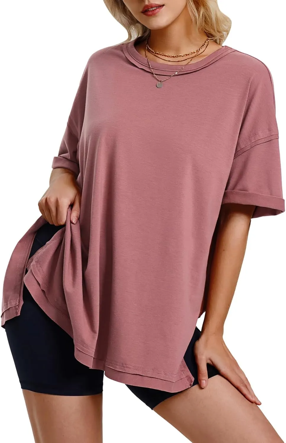 EXLURA Womens Summer Oversized T Shirts 2025 Casual Short Sleeve Loose Maternity Tops Crewneck Tunic Plus Gym Workout Top