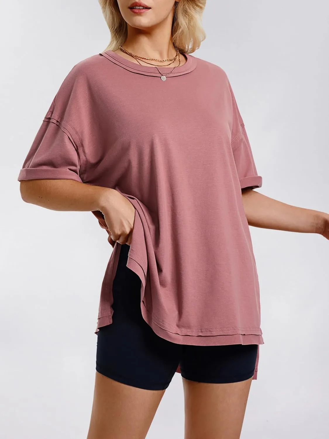 EXLURA Womens Summer Oversized T Shirts 2025 Casual Short Sleeve Loose Maternity Tops Crewneck Tunic Plus Gym Workout Top