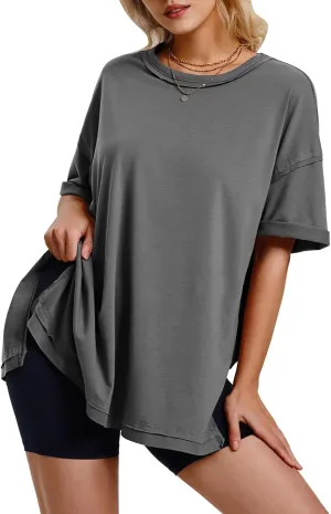 EXLURA Womens Summer Oversized T Shirts 2025 Casual Short Sleeve Loose Maternity Tops Crewneck Tunic Plus Gym Workout Top