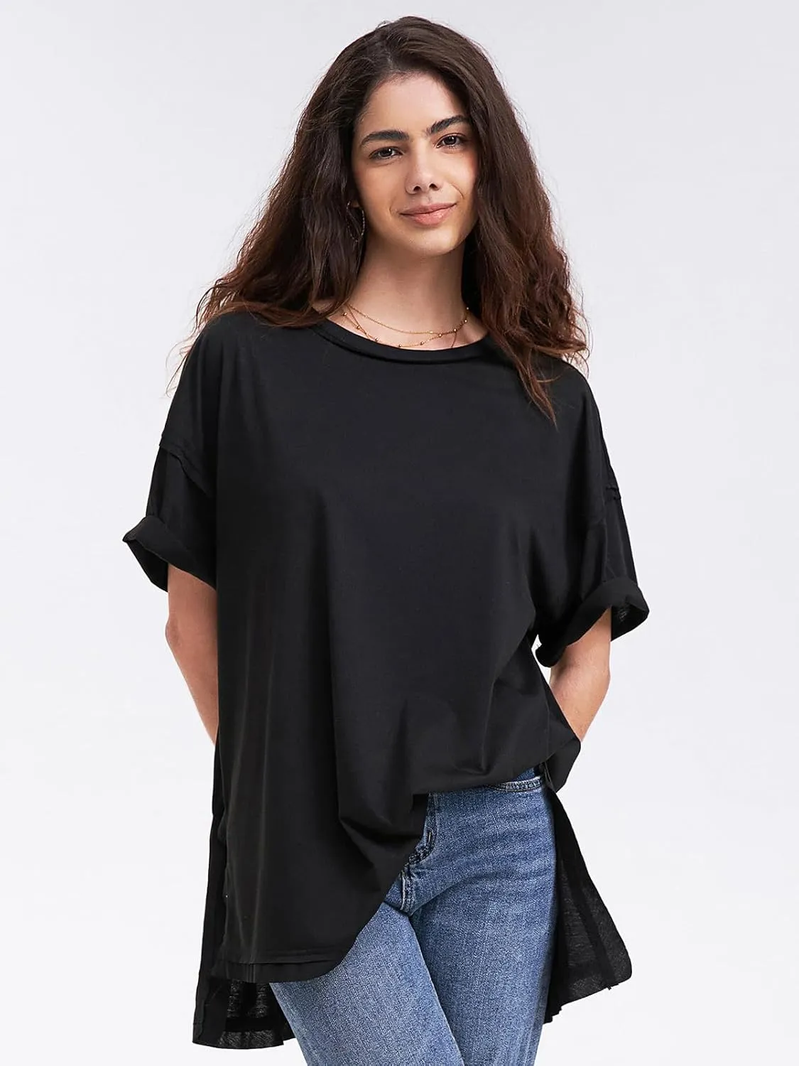 EXLURA Womens Summer Oversized T Shirts 2025 Casual Short Sleeve Loose Maternity Tops Crewneck Tunic Plus Gym Workout Top