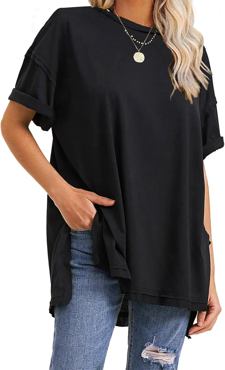 EXLURA Womens Summer Oversized T Shirts 2025 Casual Short Sleeve Loose Maternity Tops Crewneck Tunic Plus Gym Workout Top