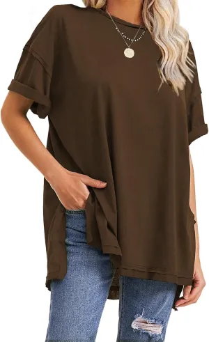 EXLURA Womens Summer Oversized T Shirts 2025 Casual Short Sleeve Loose Maternity Tops Crewneck Tunic Plus Gym Workout Top