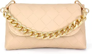 Fanny Pack for Women PU Leather Belt Bag Waist Bag Cassette Fanny Pack Small Purse for Party (Beige) (MELOA)