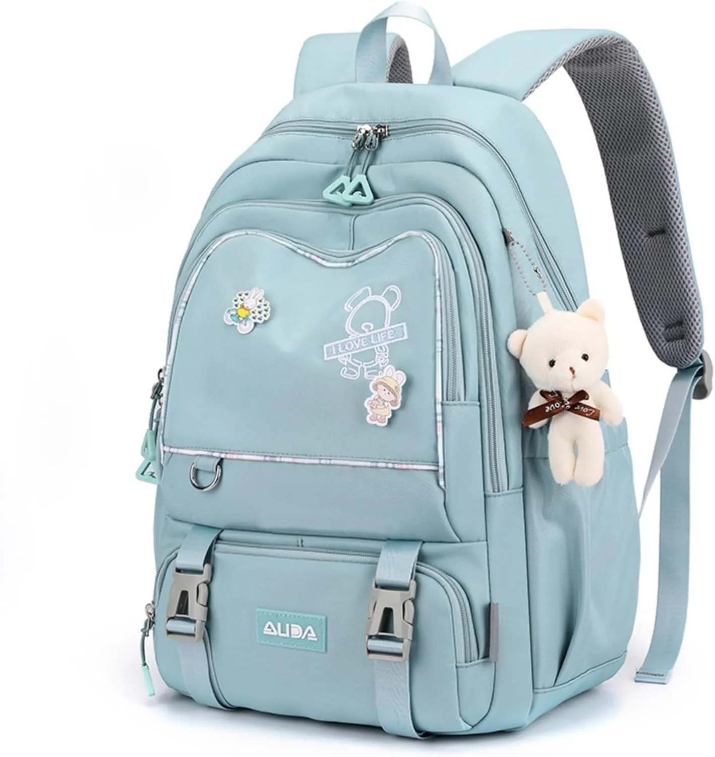 Fashion Backpack with 1pc Cartoon Bear Accessory Cute Big Capacity Lightweight 3 Compartments Laptop Travel Versatile (Blue)