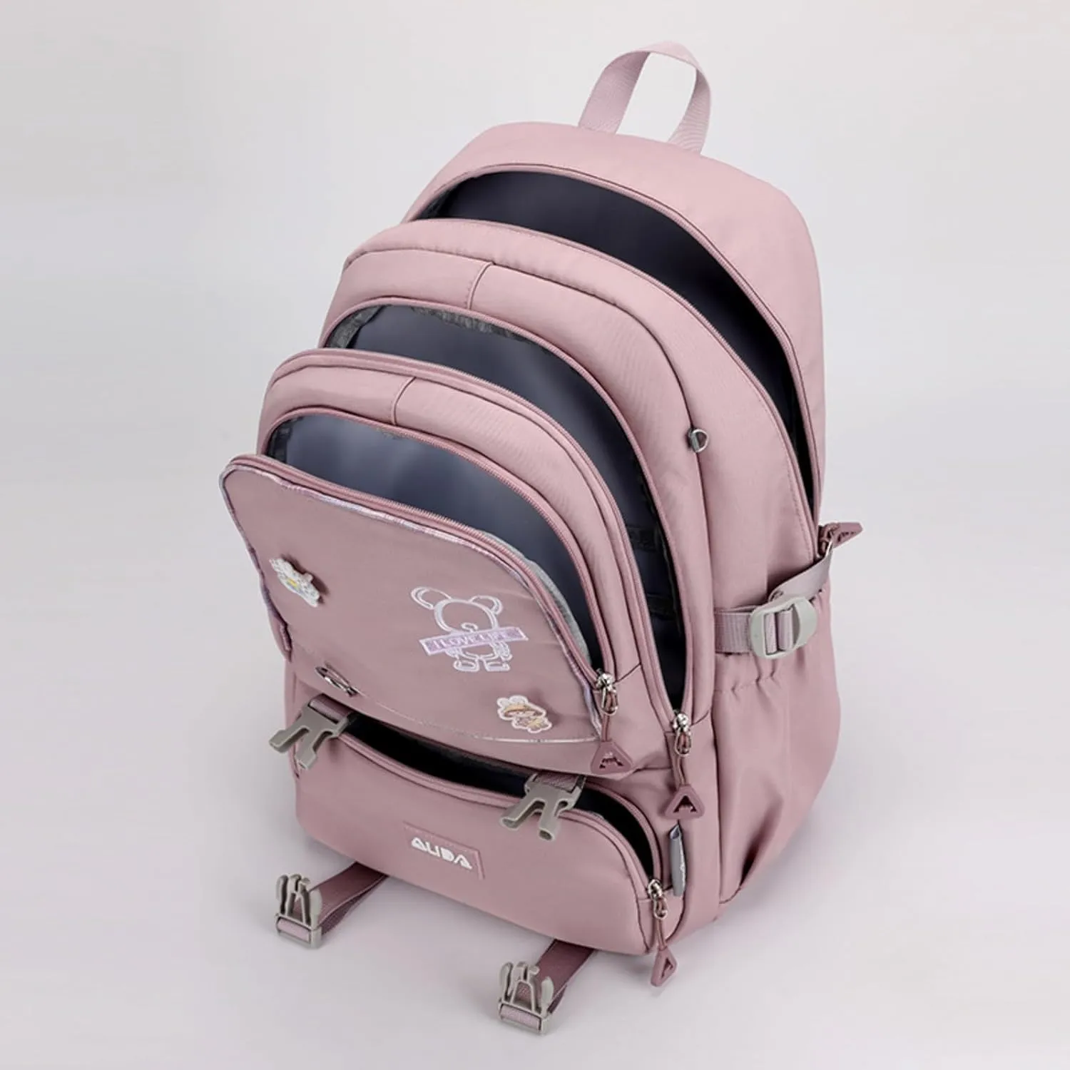 Fashion Backpack with 1pc Cartoon Bear Accessory Cute Big Capacity Lightweight 3 Compartments Laptop Travel Versatile (Grey)