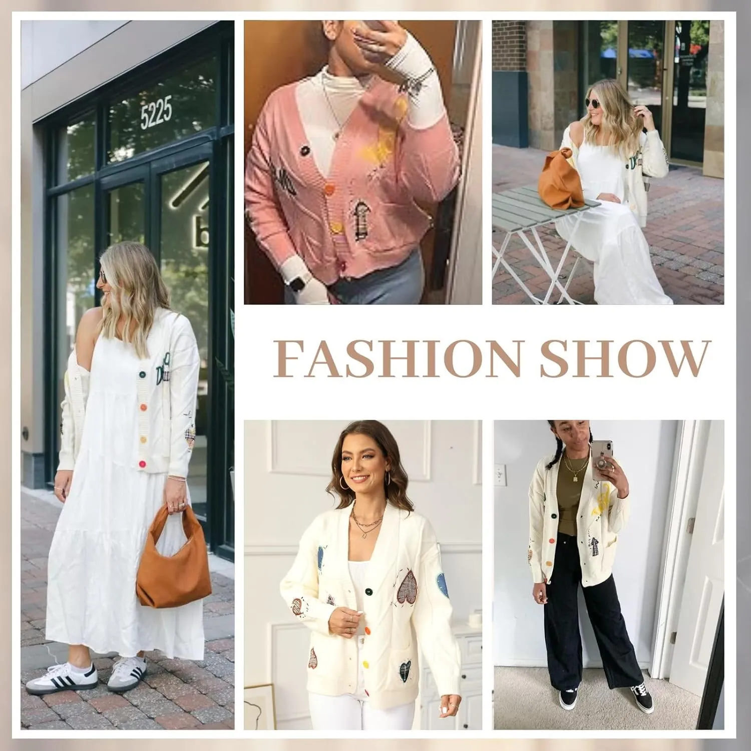 FindThy Women's Embroidered Heart Cardigan Sweater Button-Down Knitted Graphic Cardigan Coat Y2K Sweater with Pockets