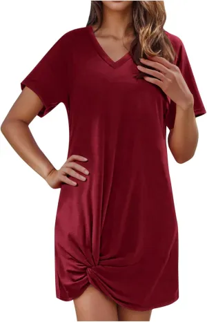 Finelylove Beach Dresses for Women 2025 Casual Short Sleeve V Neck Loose Cover Up Mini Dress 2025 Summer Vacation Outfits