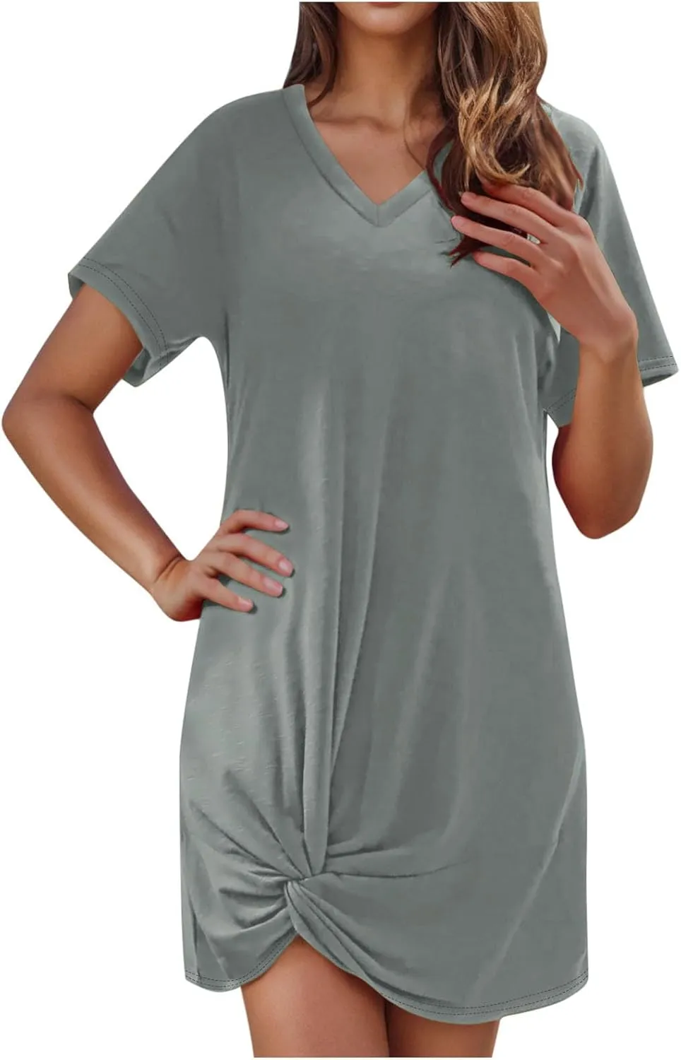 Finelylove Beach Dresses for Women 2025 Casual Short Sleeve V Neck Loose Cover Up Mini Dress 2025 Summer Vacation Outfits