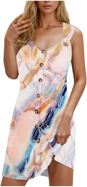 Finelylove Boho Dresses for Women 2025 O Ring Shoulder Sleeveless Summer Sundress Cover Up Mini Dress Beach Vacation Outfits