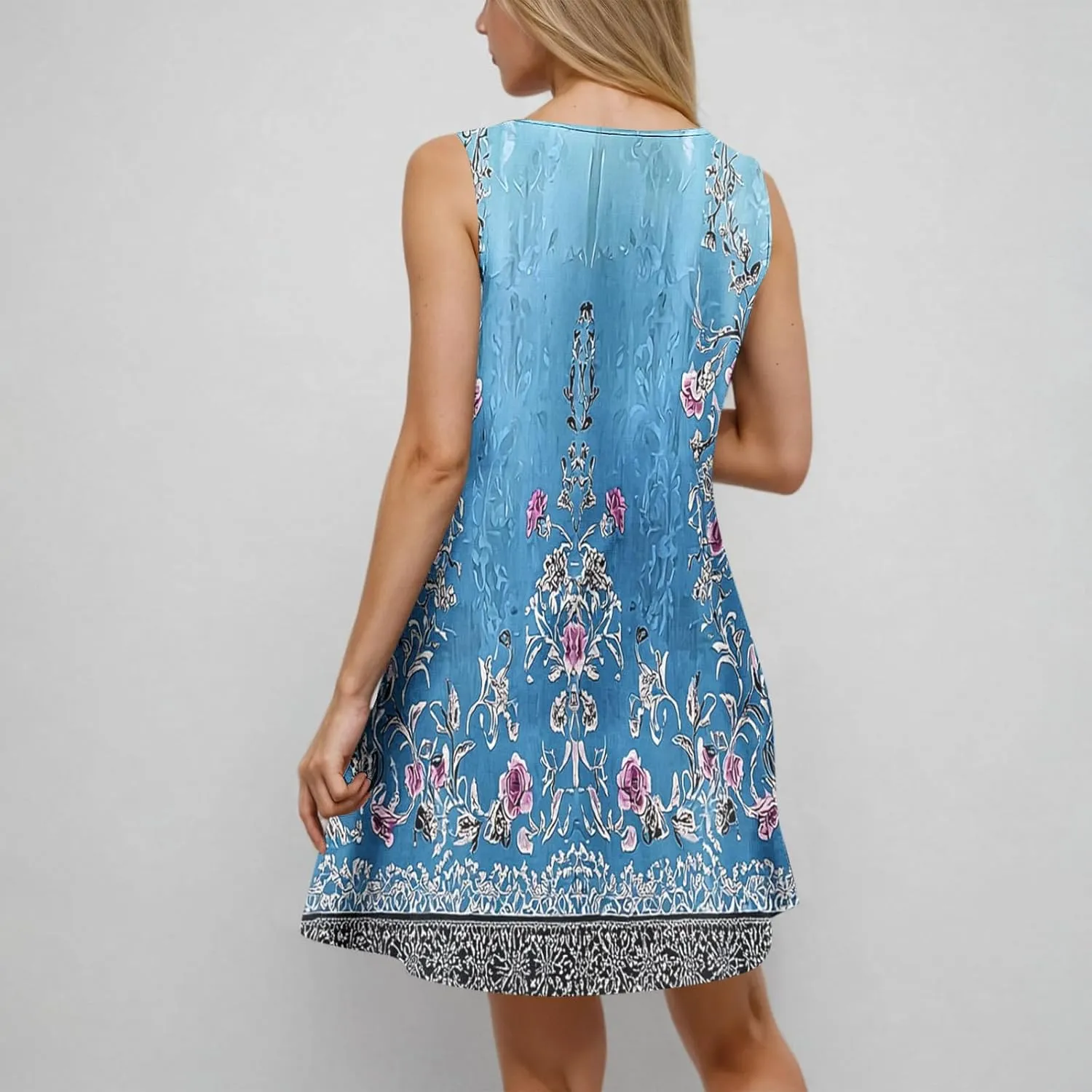 Finelylove Boho Dresses for Women 2025 O Ring Shoulder Sleeveless Summer Sundress Cover Up Mini Dress Beach Vacation Outfits