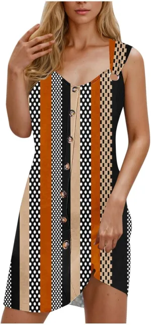 Finelylove Boho Dresses for Women 2025 O Ring Shoulder Sleeveless Summer Sundress Cover Up Mini Dress Beach Vacation Outfits