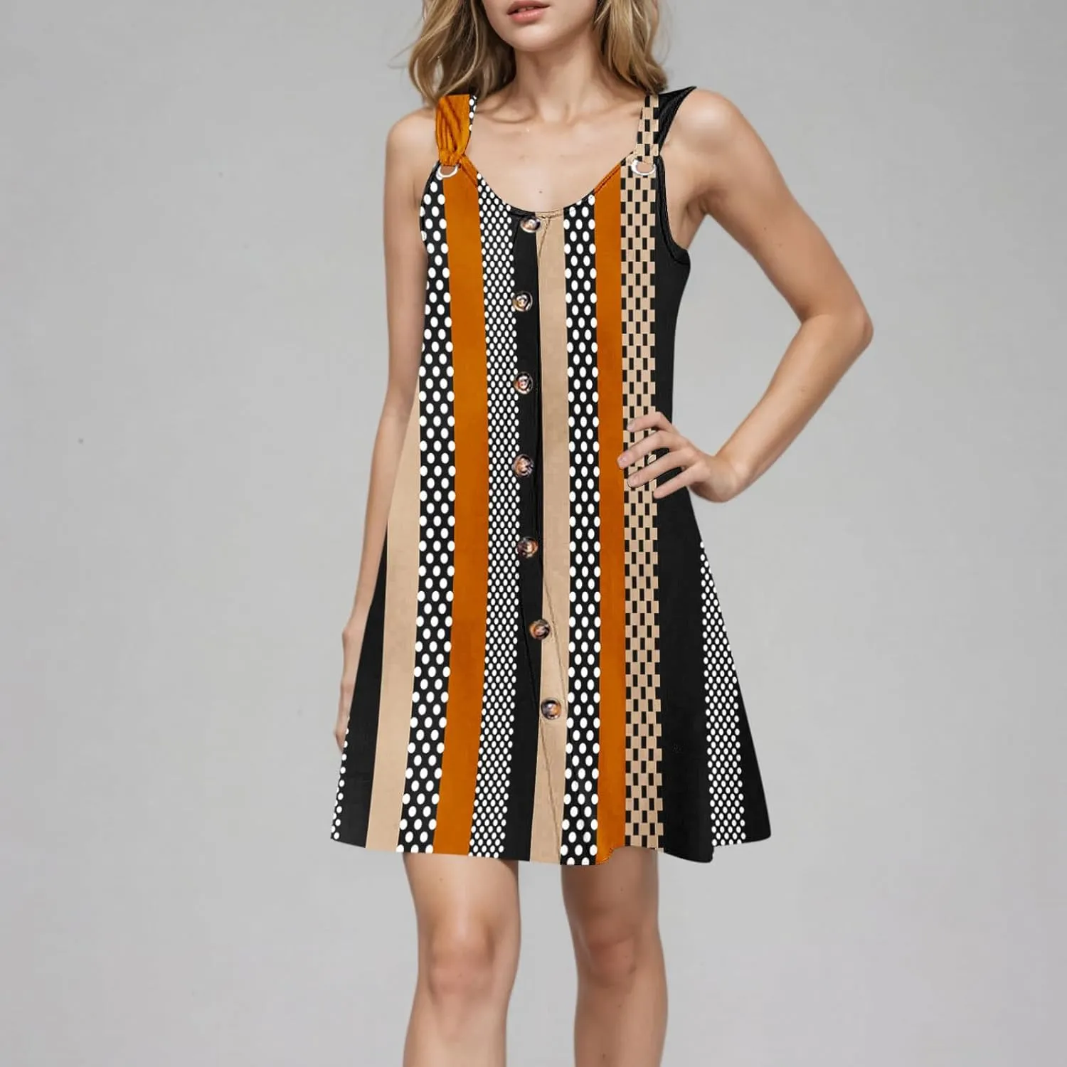 Finelylove Boho Dresses for Women 2025 O Ring Shoulder Sleeveless Summer Sundress Cover Up Mini Dress Beach Vacation Outfits