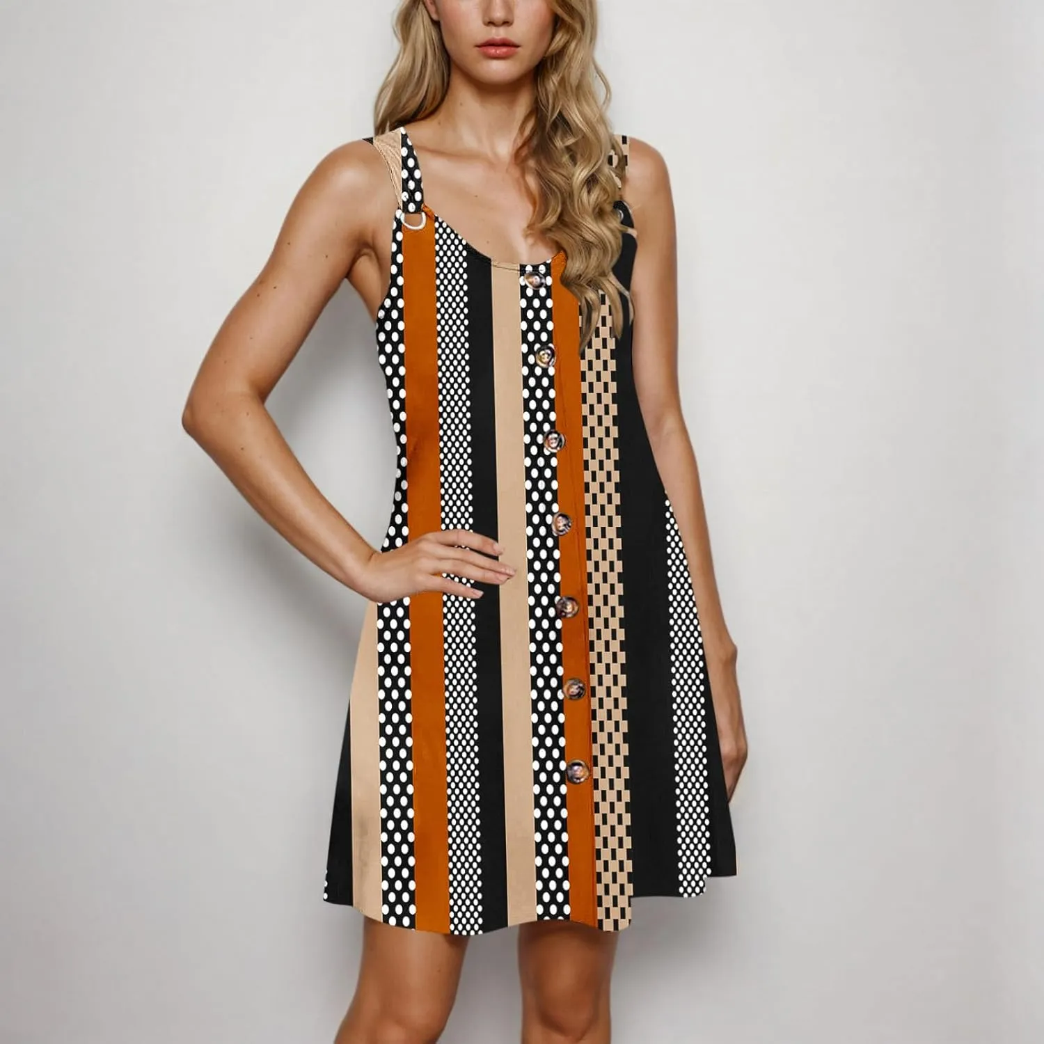 Finelylove Boho Dresses for Women 2025 O Ring Shoulder Sleeveless Summer Sundress Cover Up Mini Dress Beach Vacation Outfits