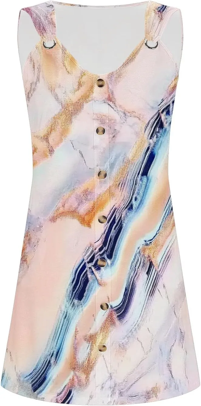 Finelylove Boho Dresses for Women 2025 O Ring Shoulder Sleeveless Summer Sundress Cover Up Mini Dress Beach Vacation Outfits