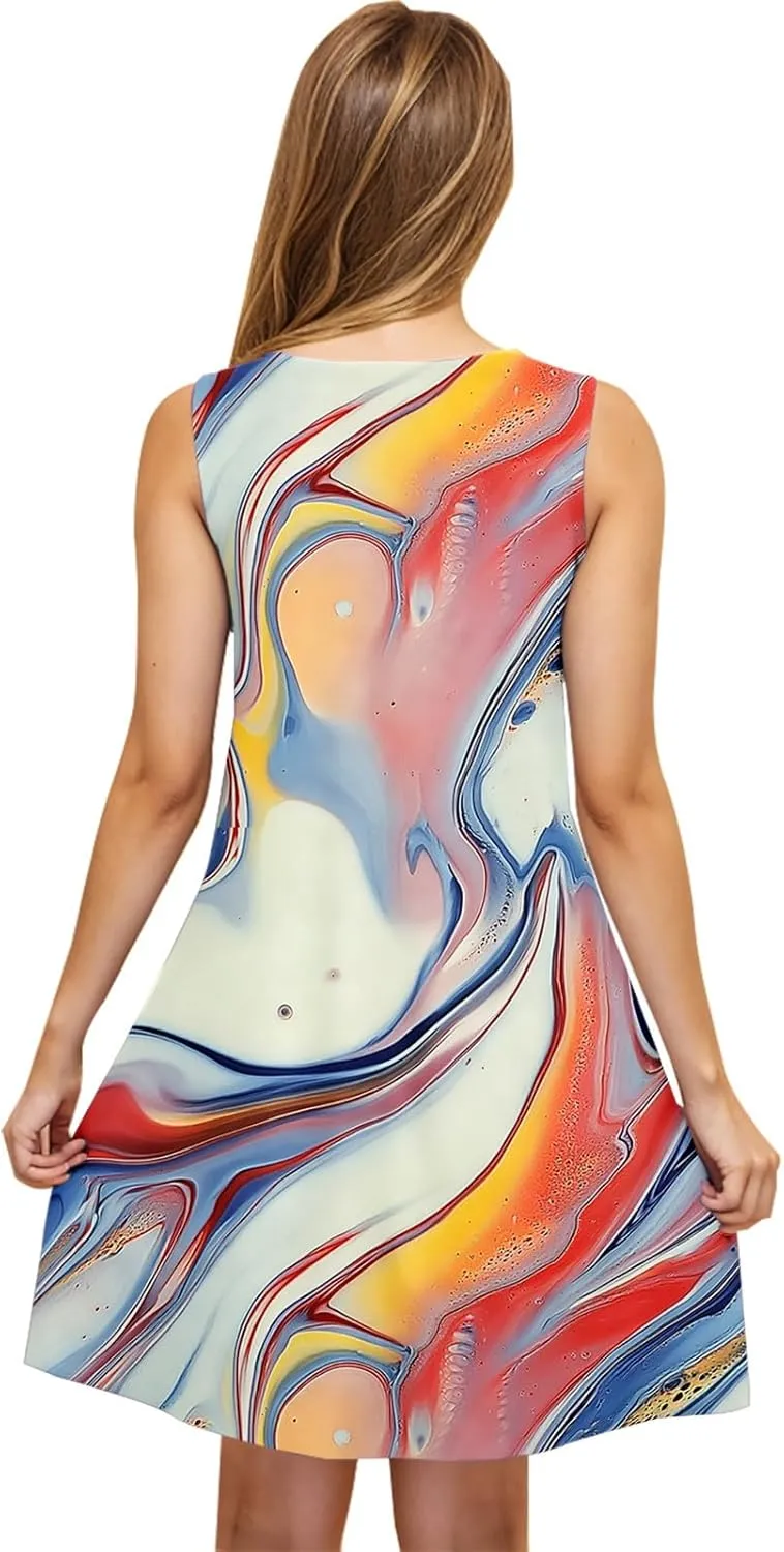 Finelylove Summer Dresses for Women 2025 Loose Sleeveless Floral Beach Vacation Sundress Mini Tank Dress Spring Outfits 2025
