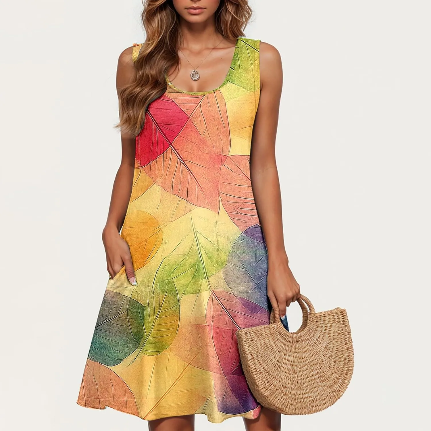 Finelylove Summer Dresses for Women 2025 Loose Sleeveless Floral Beach Vacation Sundress Mini Tank Dress Spring Outfits 2025