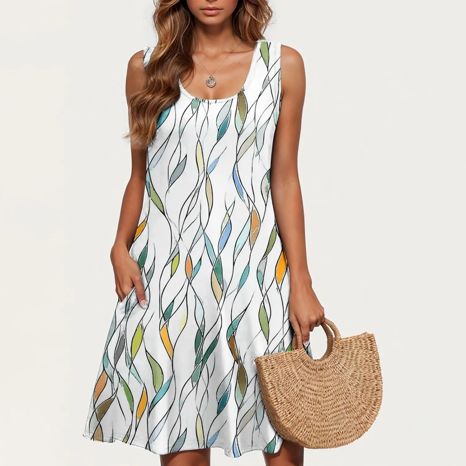 Finelylove Summer Dresses for Women 2025 Loose Sleeveless Floral Beach Vacation Sundress Mini Tank Dress Spring Outfits 2025