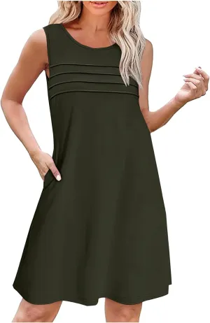 Finelylove Summer Dresses for Women 2025 Short Sleeve Spring Mini Dress Pleated A Line Beach Sundress Vacation Outfits