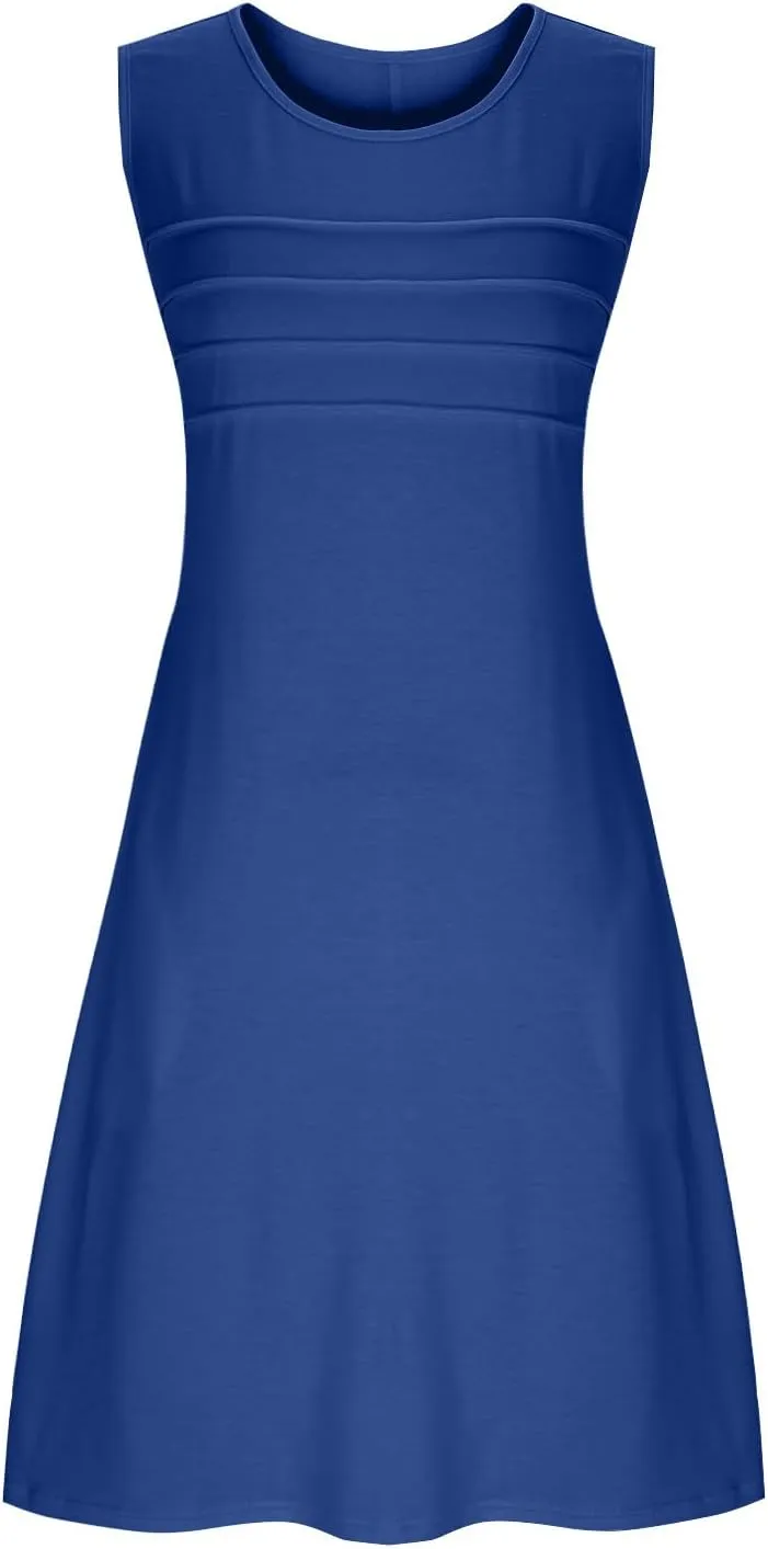 Finelylove Summer Dresses for Women 2025 Short Sleeve Spring Mini Dress Pleated A Line Beach Sundress Vacation Outfits