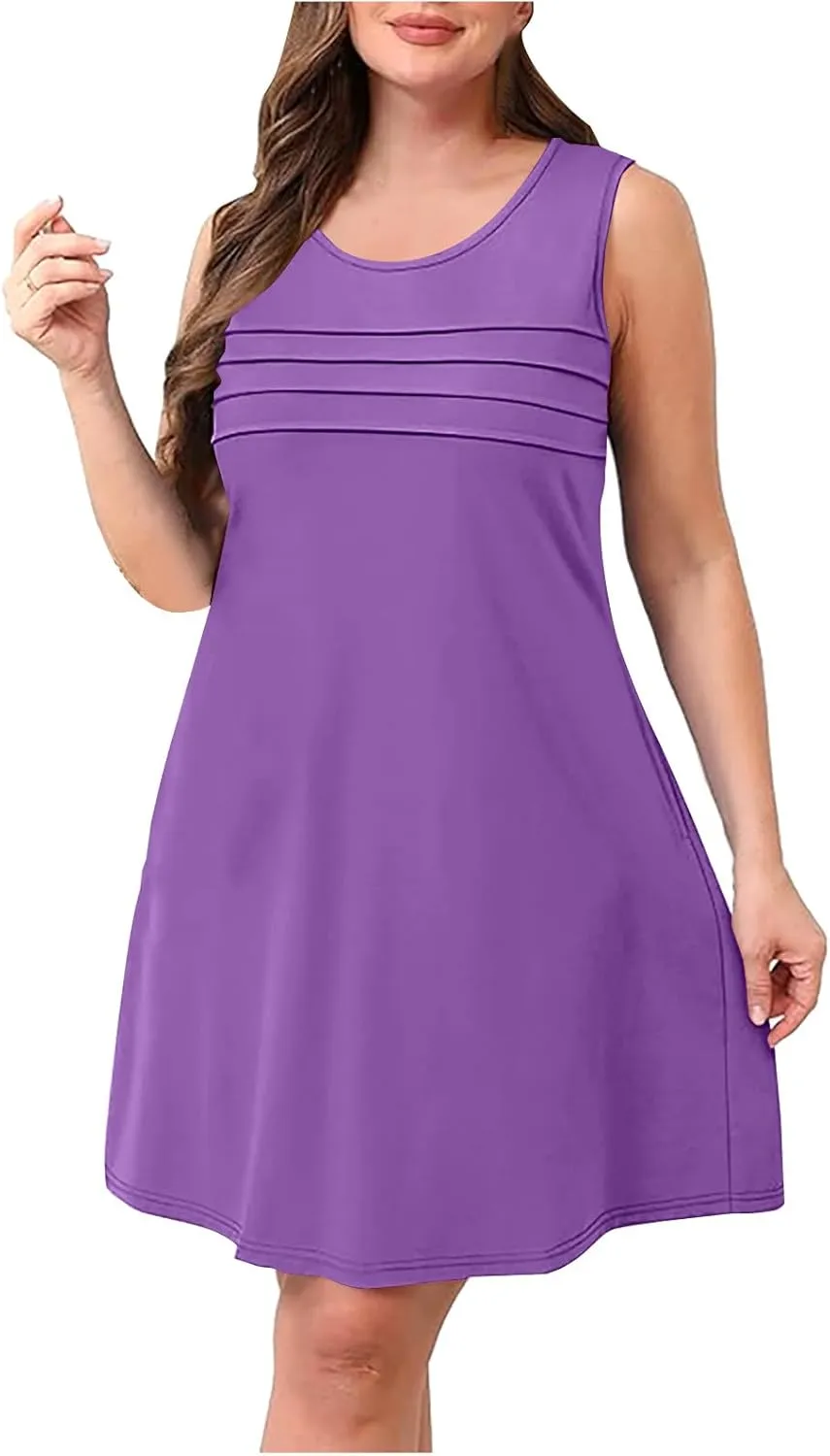 Finelylove Summer Dresses for Women 2025 Short Sleeve Spring Mini Dress Pleated A Line Beach Sundress Vacation Outfits