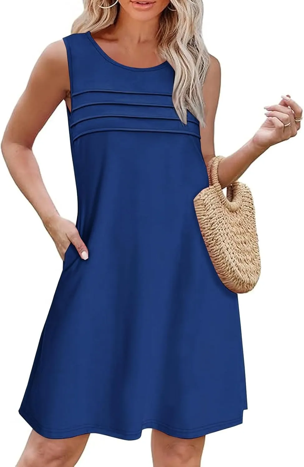 Finelylove Summer Dresses for Women 2025 Short Sleeve Spring Mini Dress Pleated A Line Beach Sundress Vacation Outfits