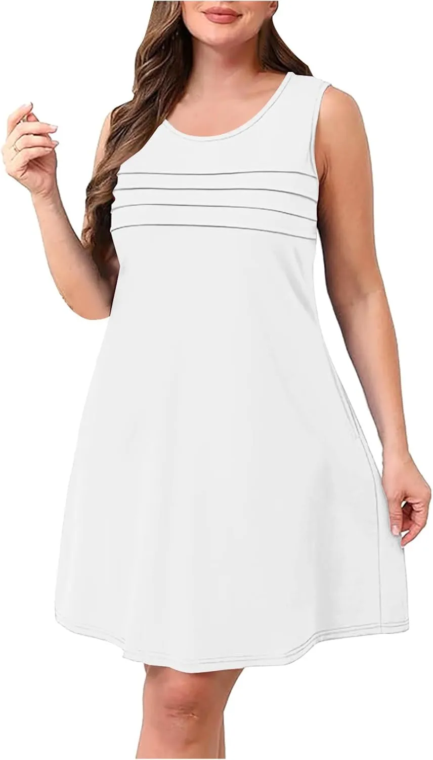 Finelylove Summer Dresses for Women 2025 Short Sleeve Spring Mini Dress Pleated A Line Beach Sundress Vacation Outfits