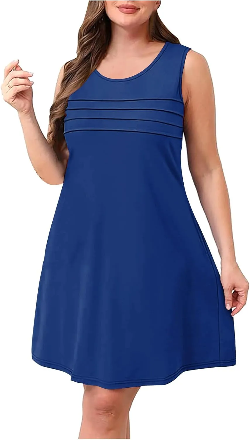 Finelylove Summer Dresses for Women 2025 Short Sleeve Spring Mini Dress Pleated A Line Beach Sundress Vacation Outfits