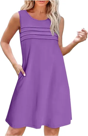 Finelylove Summer Dresses for Women 2025 Short Sleeve Spring Mini Dress Pleated A Line Beach Sundress Vacation Outfits