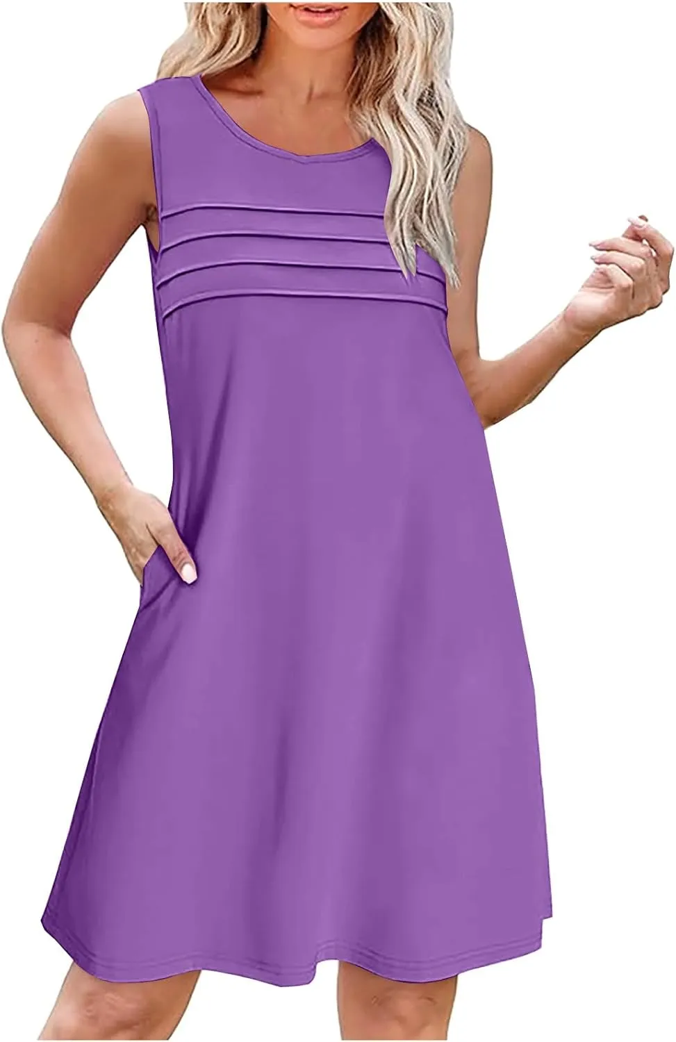 Finelylove Summer Dresses for Women 2025 Short Sleeve Spring Mini Dress Pleated A Line Beach Sundress Vacation Outfits