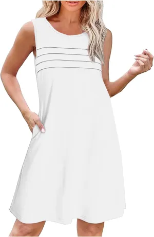 Finelylove Summer Dresses for Women 2025 Short Sleeve Spring Mini Dress Pleated A Line Beach Sundress Vacation Outfits