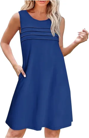 Finelylove Summer Dresses for Women 2025 Short Sleeve Spring Mini Dress Pleated A Line Beach Sundress Vacation Outfits