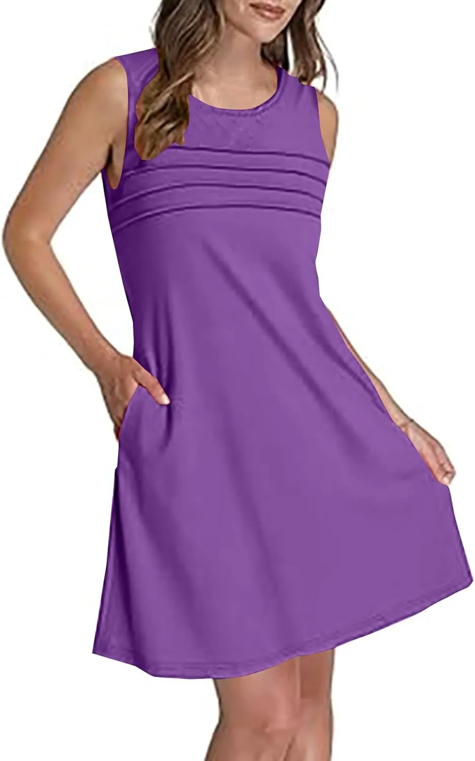Finelylove Summer Dresses for Women 2025 Short Sleeve Spring Mini Dress Pleated A Line Beach Sundress Vacation Outfits
