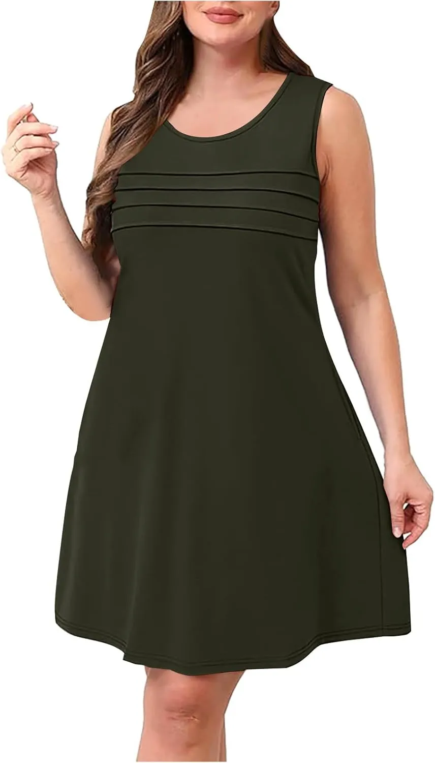 Finelylove Summer Dresses for Women 2025 Short Sleeve Spring Mini Dress Pleated A Line Beach Sundress Vacation Outfits
