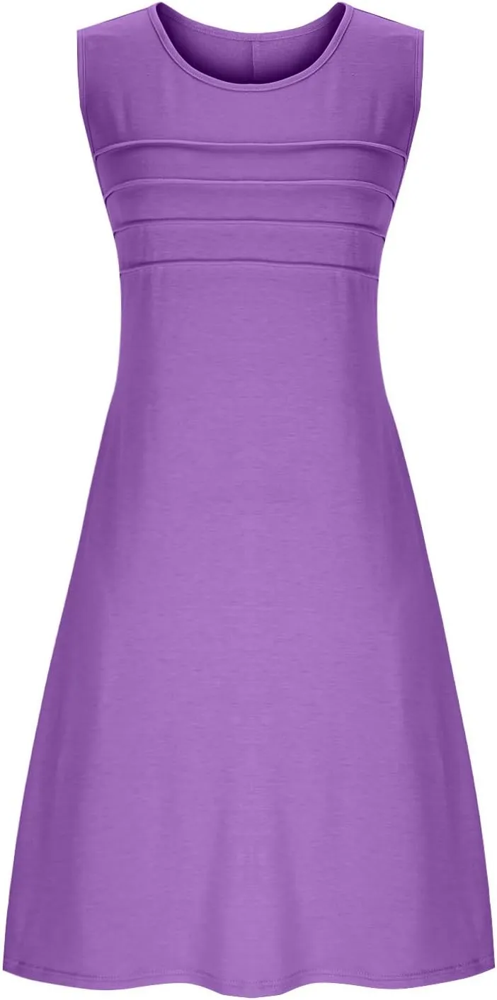 Finelylove Summer Dresses for Women 2025 Short Sleeve Spring Mini Dress Pleated A Line Beach Sundress Vacation Outfits