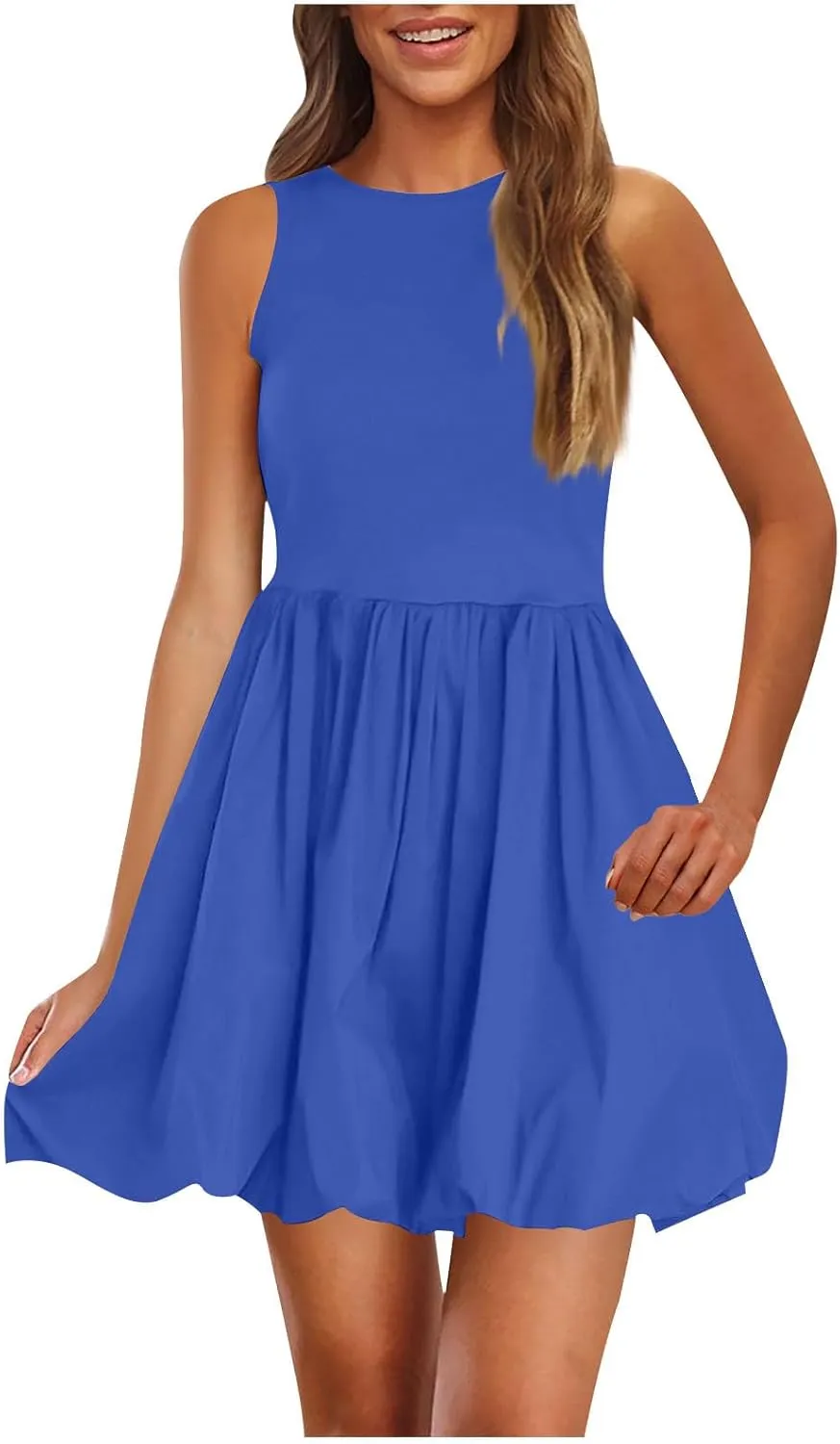 Finelylove Summer Dresses for Women 2025 Tube Strapless Mini Dress Off Shoulder Smocked A Line Ruffle Flowy Party Dresses