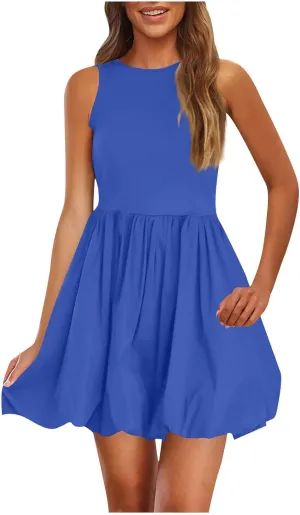 Finelylove Summer Dresses for Women 2025 Tube Strapless Mini Dress Off Shoulder Smocked A Line Ruffle Flowy Party Dresses