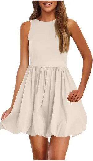 Finelylove Summer Dresses for Women 2025 Tube Strapless Mini Dress Off Shoulder Smocked A Line Ruffle Flowy Party Dresses
