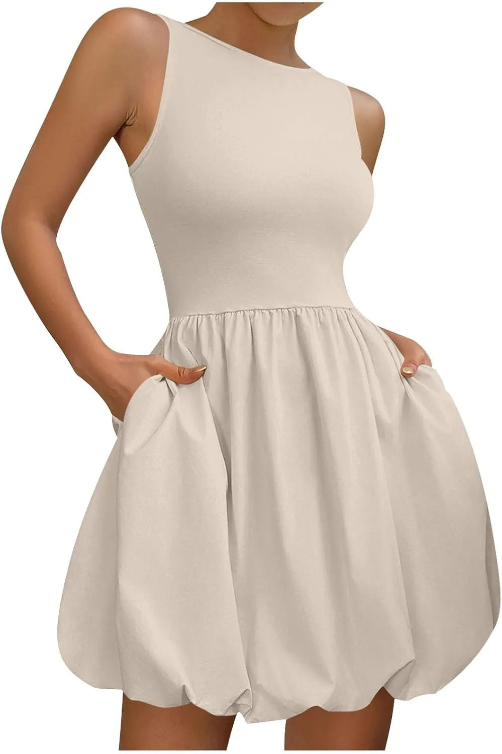 Finelylove Summer Dresses for Women 2025 Tube Strapless Mini Dress Off Shoulder Smocked A Line Ruffle Flowy Party Dresses