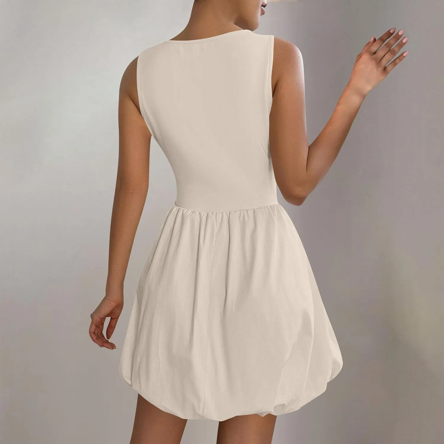 Finelylove Summer Dresses for Women 2025 Tube Strapless Mini Dress Off Shoulder Smocked A Line Ruffle Flowy Party Dresses